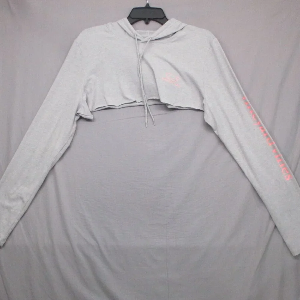 Vineyard Vines Graphic Print DIY Cropped Hooded Shirt Long Sleeve Gray‎ Women XL